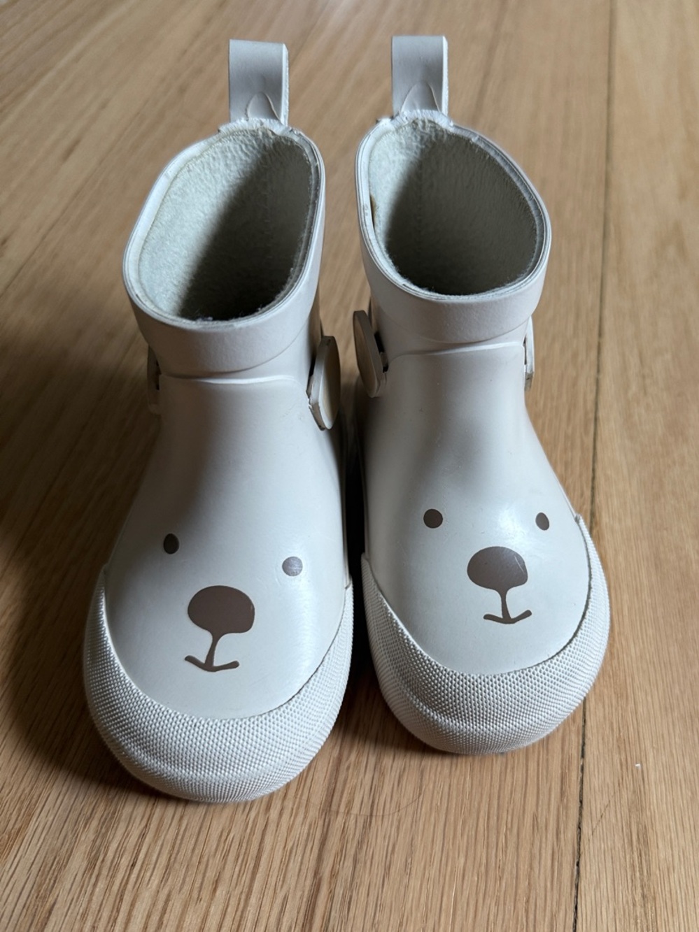 EUC H&M cream Kids Bear Face Rain Boots